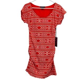 Juniors M Rock & Roll Cowgirl‎ Coral Aztec Dress Short Cap Sleeve Knee Length
